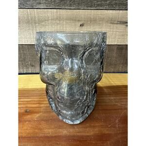 Crackle Glass Skull Candy Dish Bowl 6”